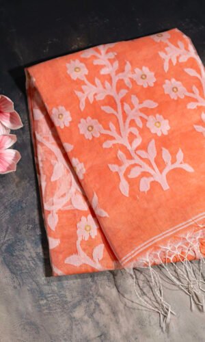 Muslin Jamdani Saree – Orange