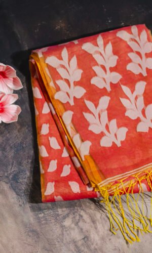Muslin Jamdani Saree – orange 2