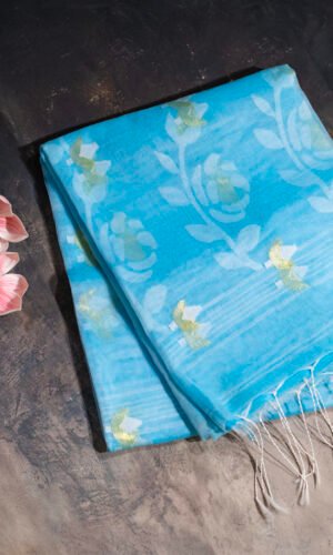 Muslin Jamdani Saree – Sky blue